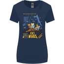 Cat Wars Funny Sci-Fi Womens Wider Cut T-Shirt Navy Blue