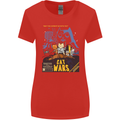 Cat Wars Funny Sci-Fi Womens Wider Cut T-Shirt Red