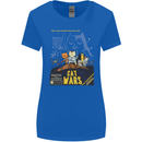 Cat Wars Funny Sci-Fi Womens Wider Cut T-Shirt Royal Blue