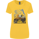 Cat Wars Funny Sci-Fi Womens Wider Cut T-Shirt Yellow