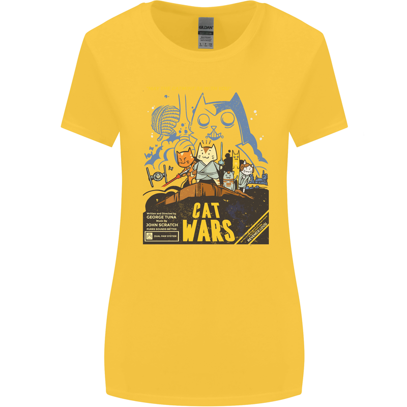 Cat Wars Funny Sci-Fi Womens Wider Cut T-Shirt Yellow
