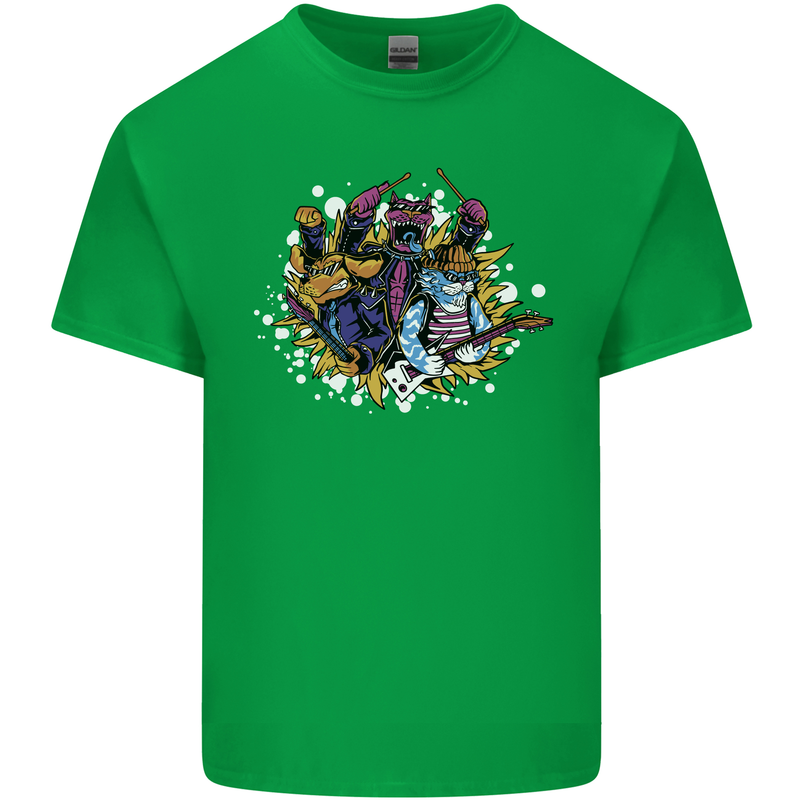 Cat & Dog Rock Band Music Guitar Drums Kids T-Shirt Childrens Irish Green