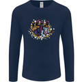 Cat & Dog Rock Band Music Guitar Drums Mens Long Sleeve T-Shirt Navy Blue