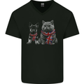 Cat & Dog Union Jack Scarf German Shepherd Mens V-Neck Cotton T-Shirt Black