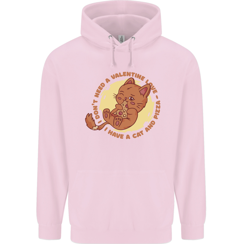 Cat & Pizza Anti Valentines Singles Day Mens 80% Cotton Hoodie Light Pink