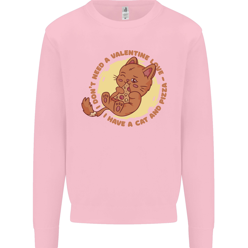 Cat & Pizza Anti Valentines Singles Day Mens Sweatshirt Jumper Light Pink