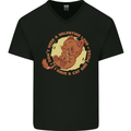 Cat & Pizza Anti Valentines Singles Day Mens V-Neck Cotton T-Shirt Black