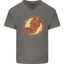 Cat & Pizza Anti Valentines Singles Day Mens V-Neck Cotton T-Shirt Charcoal