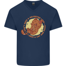 Cat & Pizza Anti Valentines Singles Day Mens V-Neck Cotton T-Shirt Navy Blue