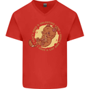 Cat & Pizza Anti Valentines Singles Day Mens V-Neck Cotton T-Shirt Red