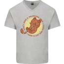 Cat & Pizza Anti Valentines Singles Day Mens V-Neck Cotton T-Shirt Sports Grey