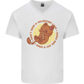 Cat & Pizza Anti Valentines Singles Day Mens V-Neck Cotton T-Shirt White
