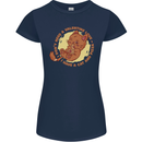 Cat & Pizza Anti Valentines Singles Day Womens Petite Cut T-Shirt Navy Blue