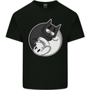 Cat and Dog Yin Yang Mens Cotton T-Shirt Tee Top Black
