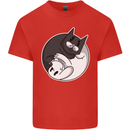 Cat and Dog Yin Yang Mens Cotton T-Shirt Tee Top Red