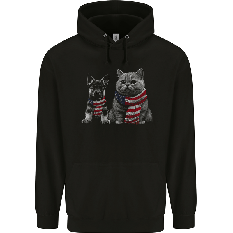 Cat and German Shepherd in USA Scarf Alsatian Dog Childrens Kids Hoodie Black