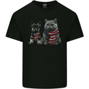 Cat and German Shepherd in USA Scarf Alsatian Dog Mens Cotton T-Shirt Tee Top Black