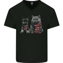 Cat and German Shepherd in USA Scarf Alsatian Dog Mens V-Neck Cotton T-Shirt Black