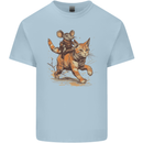 Cat and Mouse Winter Fun Kids T-Shirt Childrens Light Blue