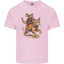 Cat and Mouse Winter Fun Kids T-Shirt Childrens Light Pink