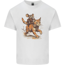 Cat and Mouse Winter Fun Kids T-Shirt Childrens White