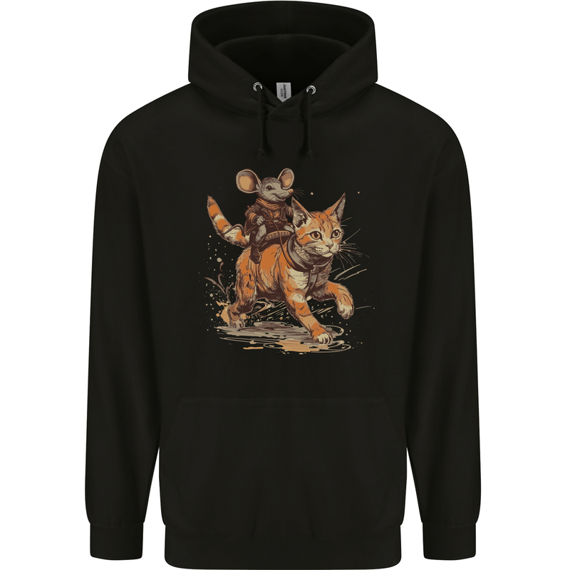 Cat and Mouse Winter Fun Mens 80% Cotton Hoodie Black