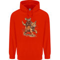 Cat and Mouse Winter Fun Mens 80% Cotton Hoodie Bright Red
