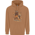 Cat and Mouse Winter Fun Mens 80% Cotton Hoodie Caramel Latte