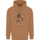 Cat and Mouse Winter Fun Mens 80% Cotton Hoodie Caramel Latte