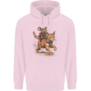 Cat and Mouse Winter Fun Mens 80% Cotton Hoodie Light Pink
