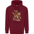 Cat and Mouse Winter Fun Mens 80% Cotton Hoodie Maroon