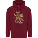 Cat and Mouse Winter Fun Mens 80% Cotton Hoodie Maroon
