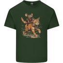 Cat and Mouse Winter Fun Mens Cotton T-Shirt Tee Top Forest Green