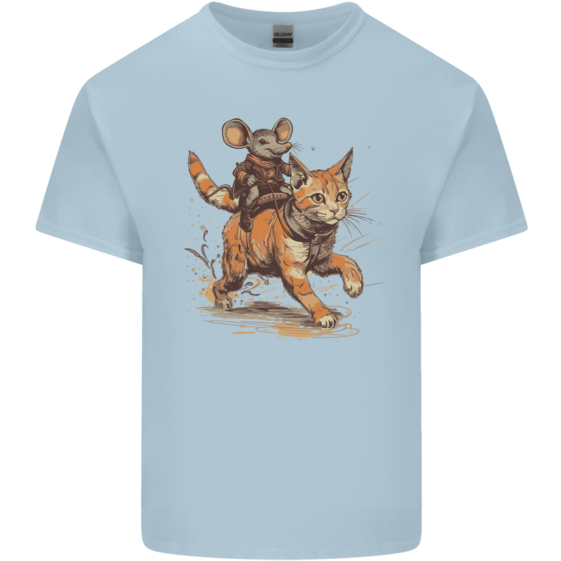 Cat and Mouse Winter Fun Mens Cotton T-Shirt Tee Top Light Blue