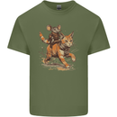 Cat and Mouse Winter Fun Mens Cotton T-Shirt Tee Top Military Green