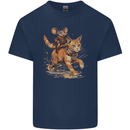 Cat and Mouse Winter Fun Mens Cotton T-Shirt Tee Top Navy Blue