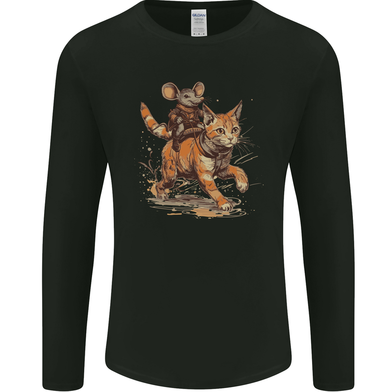 Cat and Mouse Winter Fun Mens Long Sleeve T-Shirt Black