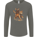 Cat and Mouse Winter Fun Mens Long Sleeve T-Shirt Charcoal