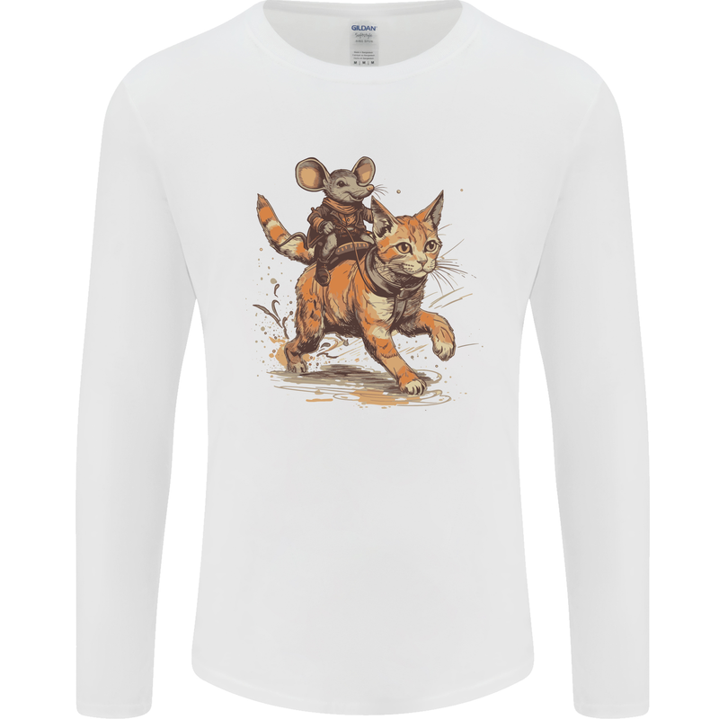 Cat and Mouse Winter Fun Mens Long Sleeve T-Shirt White