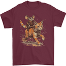 Cat and Mouse Winter Fun Mens T-Shirt 100% Cotton Maroon