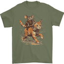 Cat and Mouse Winter Fun Mens T-Shirt 100% Cotton Military Green