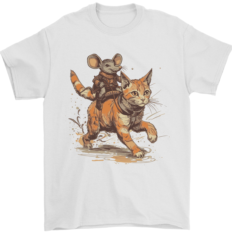 Cat and Mouse Winter Fun Mens T-Shirt 100% Cotton White