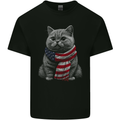 Cat in USA Scarf American Flag Kids T-Shirt Childrens Black