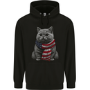 Cat in USA Scarf American Flag Mens 80% Cotton Hoodie Black