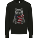 Cat in USA Scarf American Flag Mens Sweatshirt Jumper Black