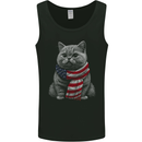 Cat in USA Scarf American Flag Mens Vest Tank Top Black