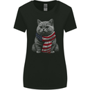 Cat in USA Scarf American Flag Womens Wider Cut T-Shirt Black