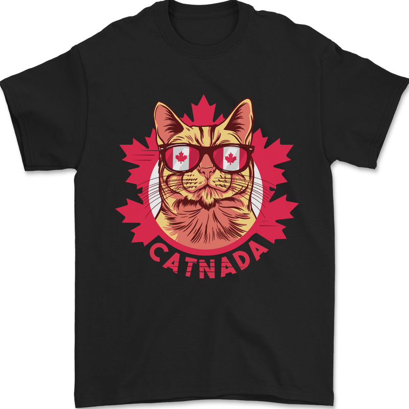 Catnada Canada Cat Flag Mens T-Shirt 100% Cotton Black