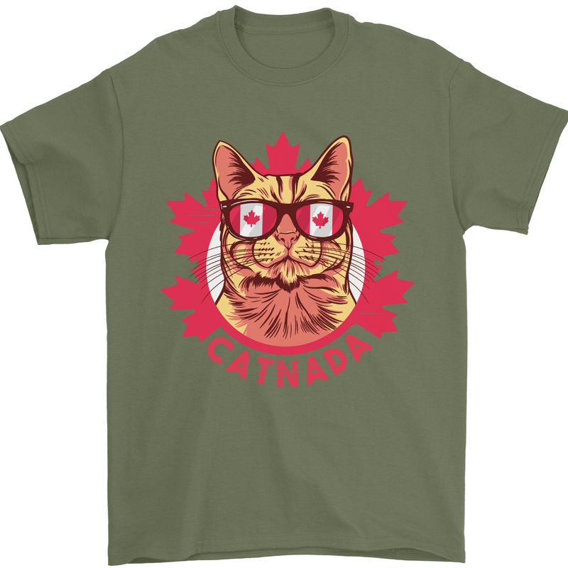 Catnada Canada Cat Flag Mens T-Shirt 100% Cotton Military Green