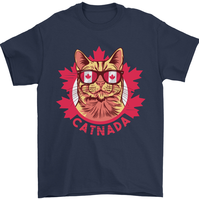 Catnada Canada Cat Flag Mens T-Shirt 100% Cotton Navy Blue